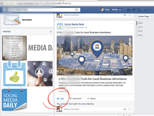 Capture d’écran d’un post Facebook avec les likes de post marqués - En aucun cas nous ne représentons Facebook ou tout autre réseau social.